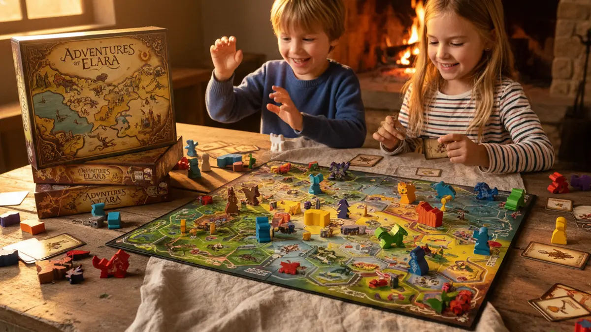 Zevenjarig kind speelt een bordspel aan tafel