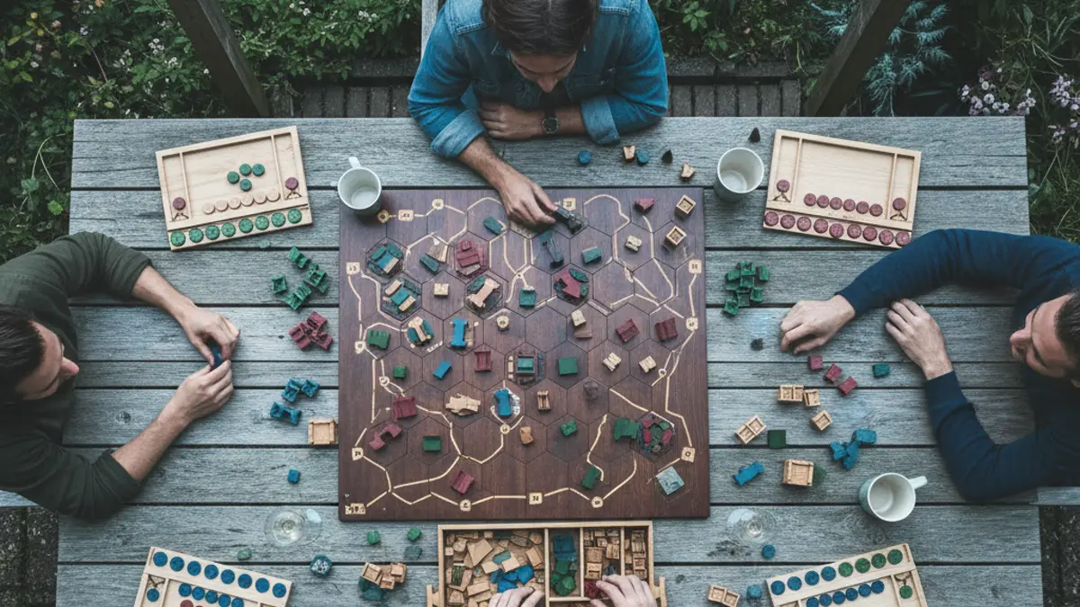 Vrienden aan tafel rondom een strategisch bordspel