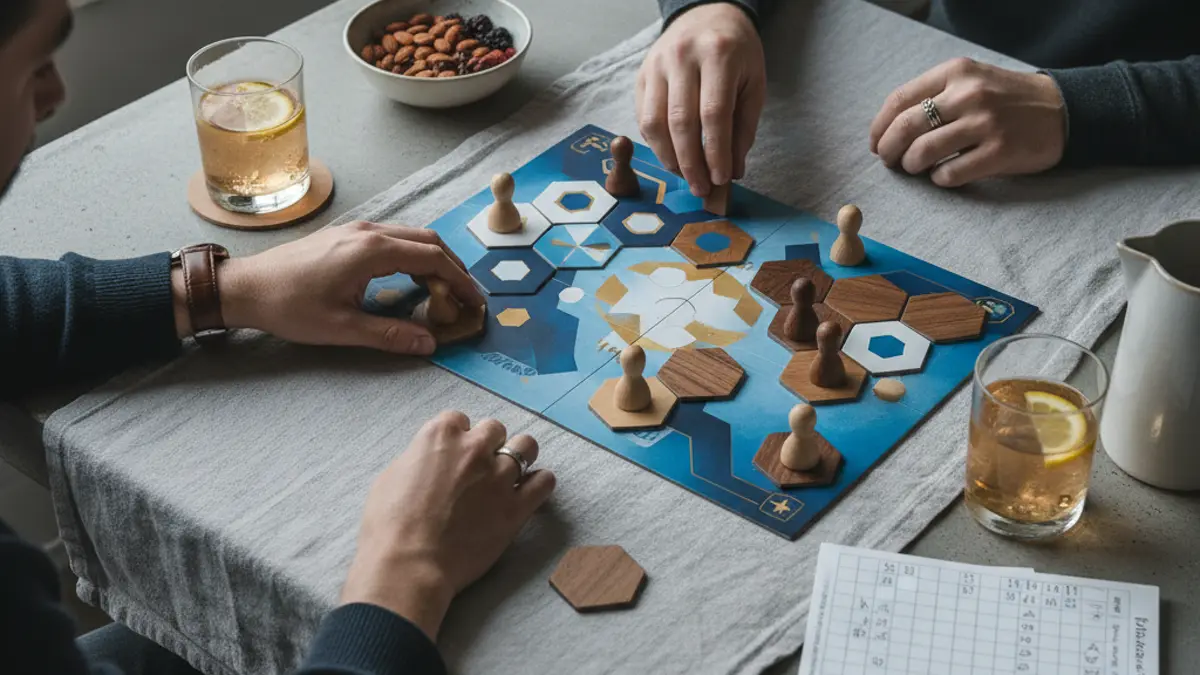 Speltafel met bordspel en snacks klaar voor een romantische date