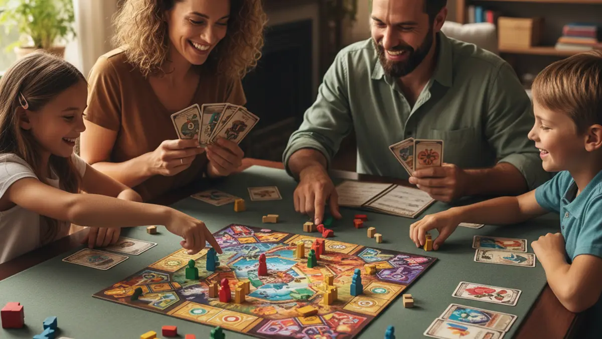 Familie met verschillende generaties speelt een interactief bordspel