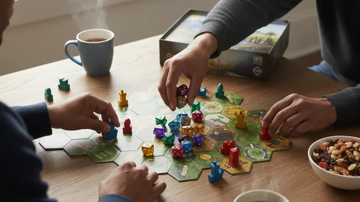 Speelkaarten en fiches netjes klaargezet op een houten tafel