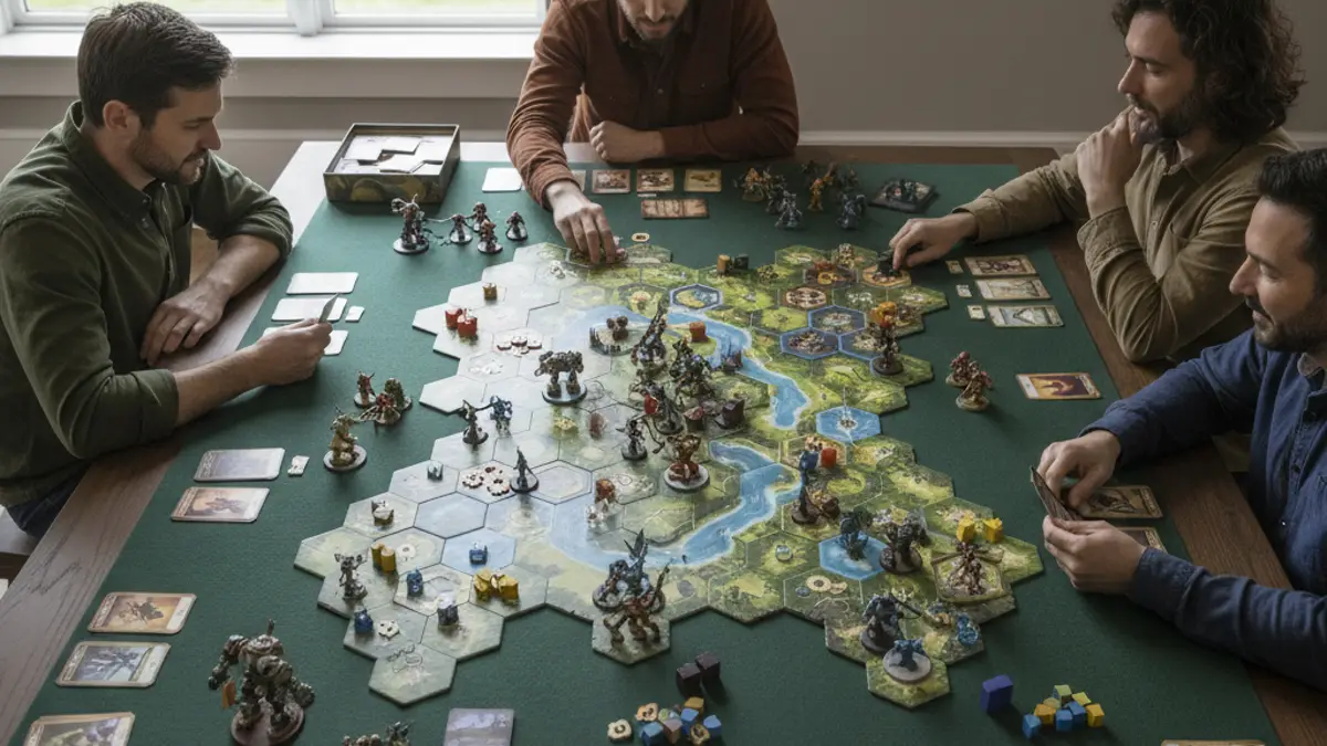 Modern bordspel op tafel met speelkaarten en houten fiches