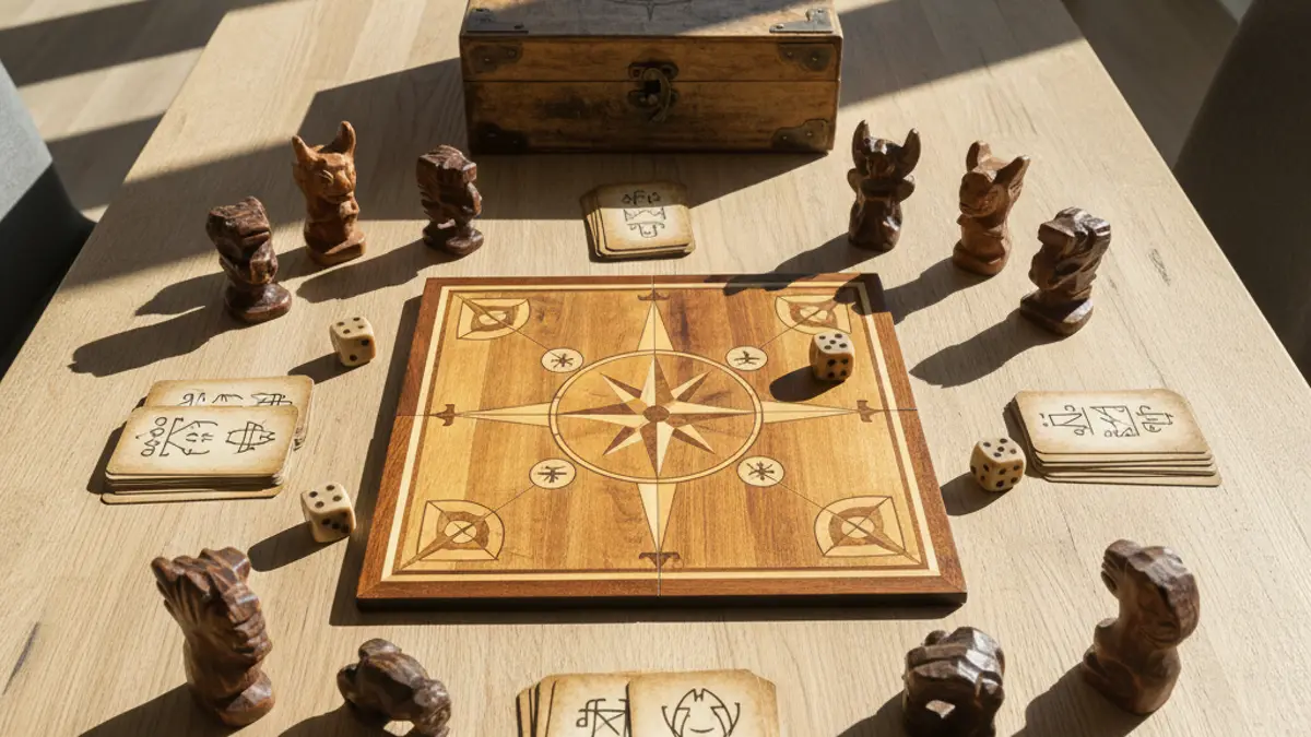 Klassiek bordspel van hout met pionnen en dobbelstenen op een tafel