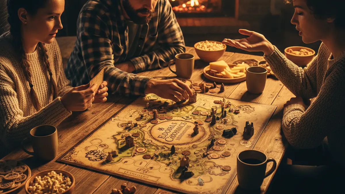 Familie van verschillende generaties speelt een gezelschapsspel aan tafel