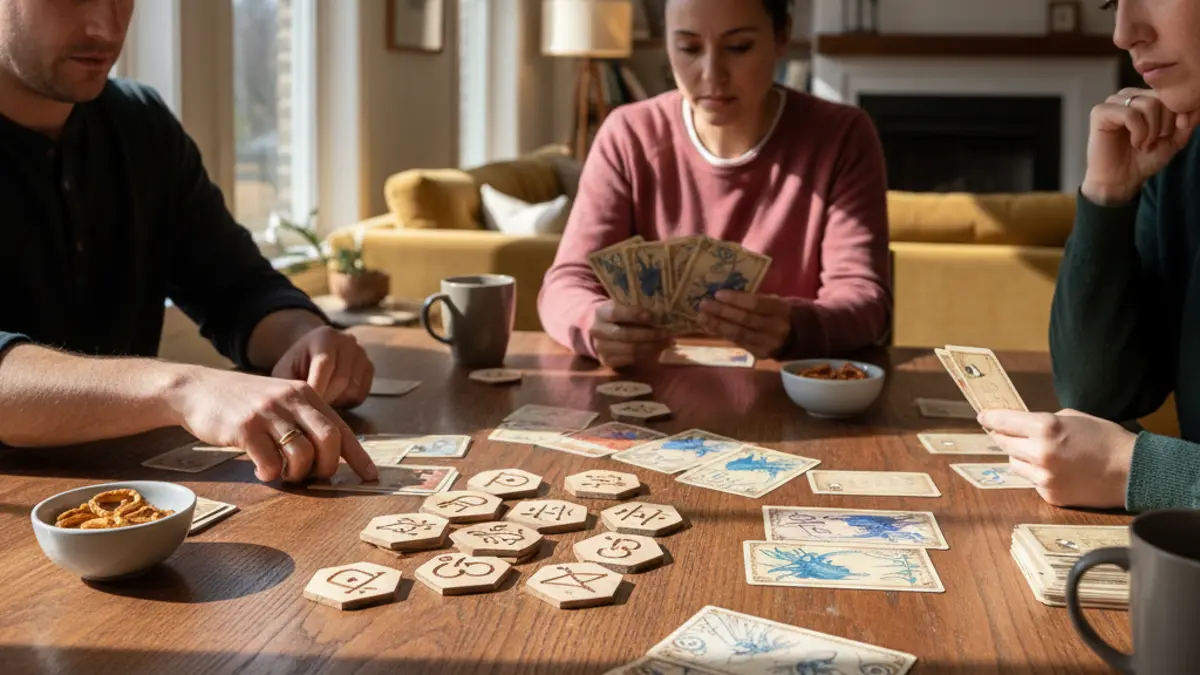 Volwassenen spelen een strategisch bordspel aan een houten tafel