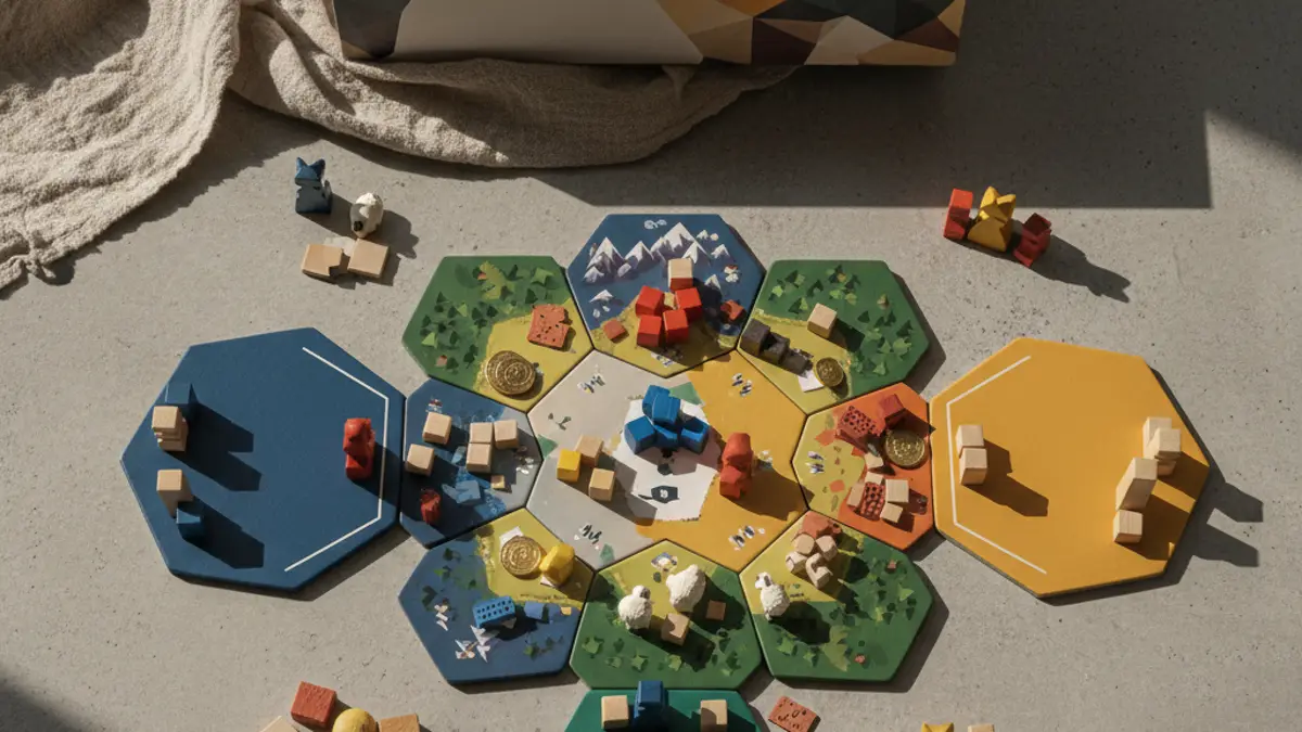 Bordspel opstelling met speelkaarten en houten fiches