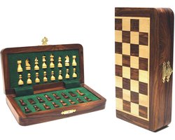 HOT Games schaakspel magnetisch ingelegd reisspel 19x9cm hout.
