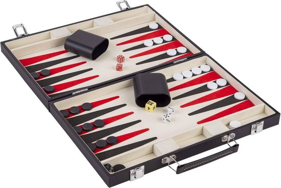 Set de Backgammon - Mallette de Backgammon - Cuir - Noir & Rouge - Édition Voyage