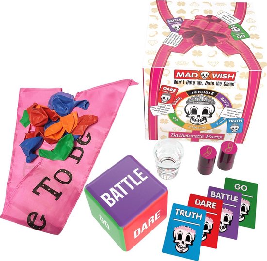 MadWish Hen Party - Truth or Dare - do or drink - jeu à boire - jeux pour adultes - verre à shot et ballons inclus - bride to be