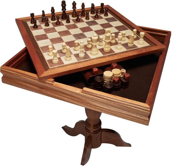 CINK RoyalGames® 3-in-1 Houten Schaaktafel – 18 Inch – Schaken, Dammen & Backgammon – Luxe Houten Speltafel Met Opberglade – Premium Speelset – Cadeau voor Volwassenen & Kinderen