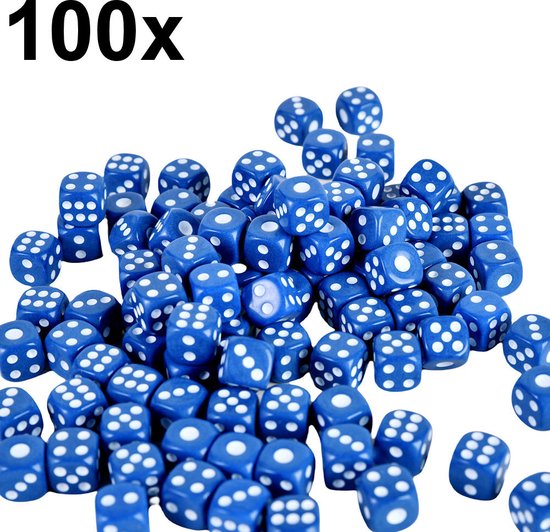 Decopatent - 100 STUKS Dobbelstenen BLAUW - Dobbelsteen - Afm 1.4 x 1.4 x 1.4 Cm - Dice - Dobbelen - Blauwe Dobbelstenenset gekleurd - Yahtzee - Bordspel - Gezelschapsspel - Voor Dobbelsteen Spelletje - Set 100 stuks - Kleur: Blauw