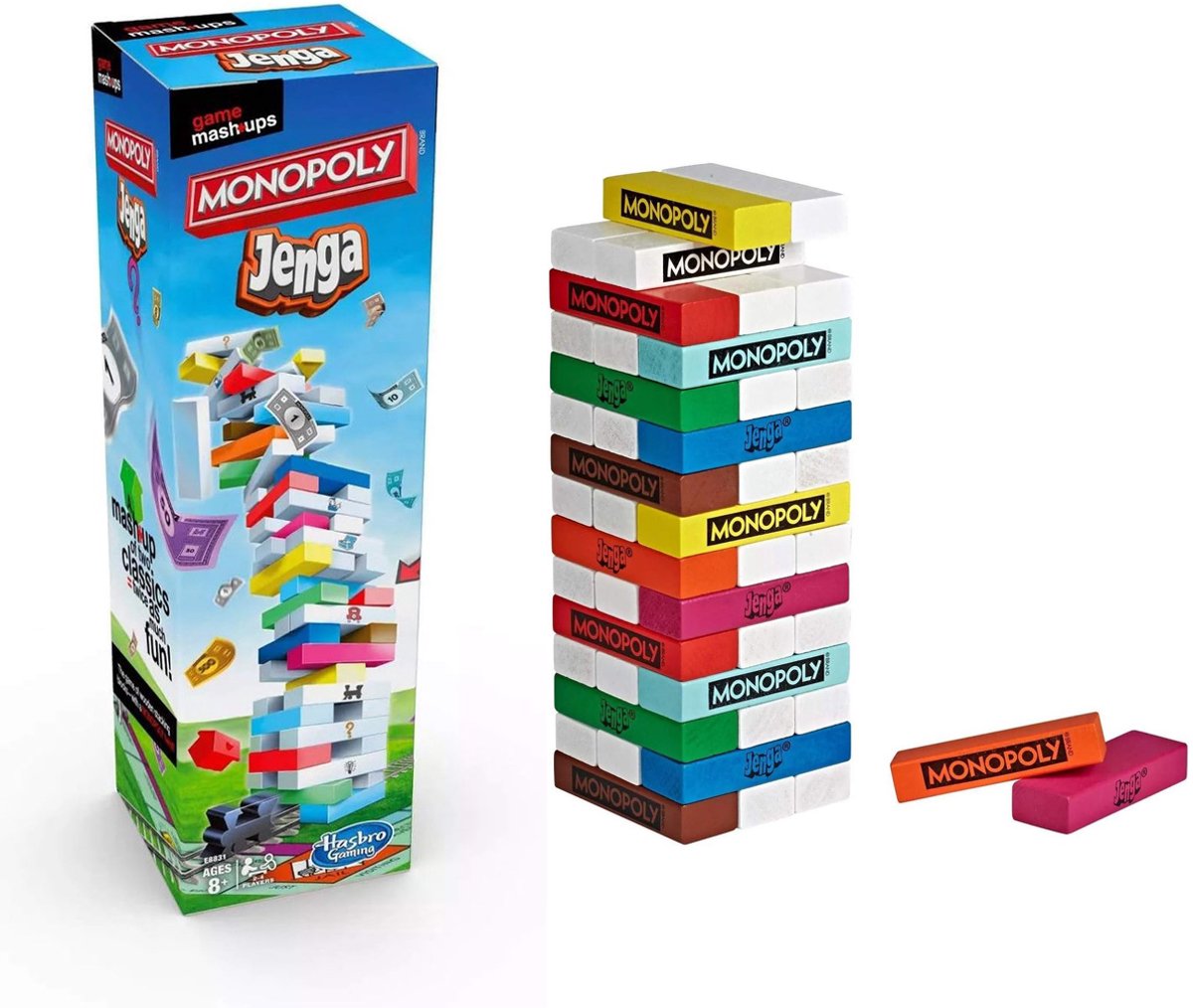 Monopoly Jenga - Monopoly Edition - 2-en-1 - Jeu d'action - Pour Enfants et Adultes - Classique - Jeu de société - Jeux de société