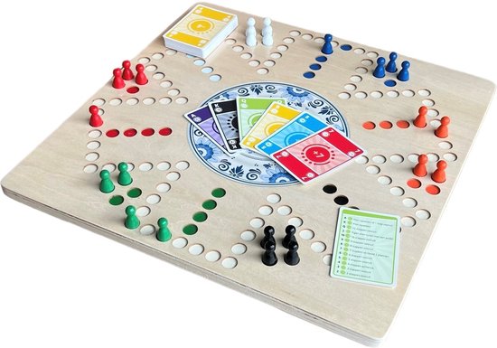 Bordspel Keezen - Keezenspel Luxe houten uitvoering - Dubbelzijdig spelbord en 6 spelers