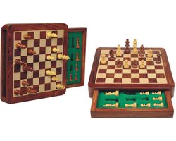 HOT Games schaakspel magnetisch acacia hout met lade 19,5x19,5cm.