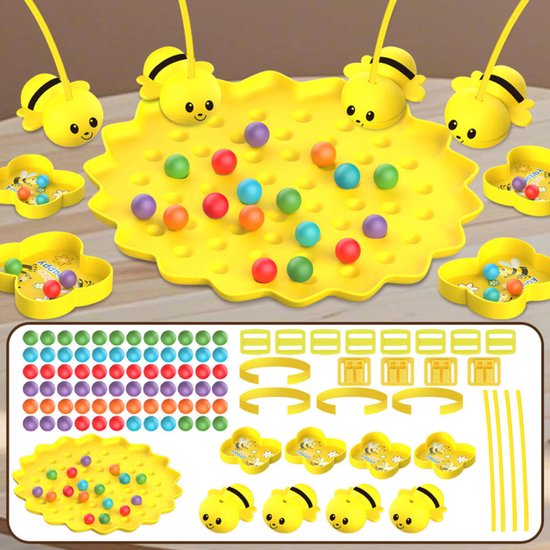 Magnetisch bijenbonen plukken - tafelvisspel - Magneet Speelgoed - Partyspel - familiebordspel tot 4 spelers - Bordspel voor kinderen - Educatief Speelgoed - Sensorisch Speelgoed - Montessori - Jongens - Meisjes - Activiteitenbord - Veilig