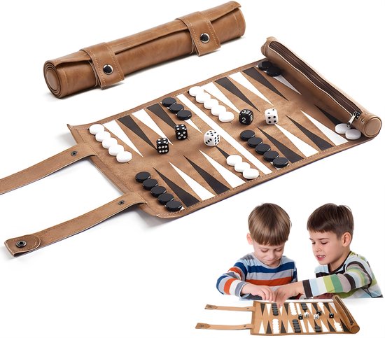 AHD® Backgammon - Mallette de Backgammon - Édition de voyage Backgammon - Backgammon en bois - Marron foncé - 51cm x 26cm x 1cm