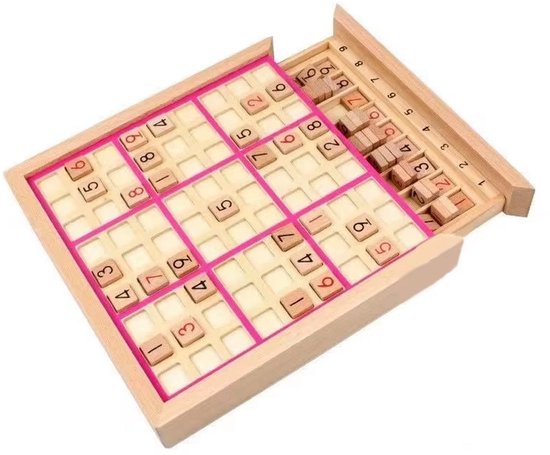 Houten Sudoku Bordspel voor Kinderen en Volwassenen – Educatief Logicaspel met Opberglade – 22,5 x 22,5 cm