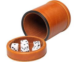 Dice tray Kunstleer Dobbelbeker met Deksel - 6 Dobbels - Fluwelen interieur - Rustig schudden - Boerderij Yahtzee - Board Games - Bruin dice tray