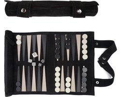 Core® Backgammon Koffer – Luxe Backgammon Set – Lederen Bordspel – Zwart - 26cm x 6cm x 6cm