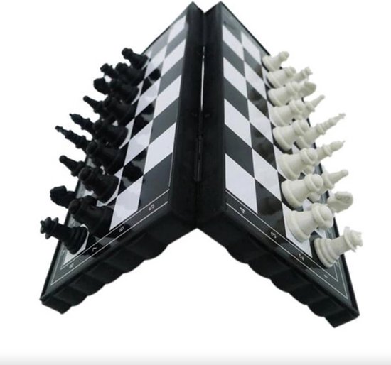 Borvat® | Opvouwbaar schaakbord | 13 x 13cm | mini schaak bord | Schaakspel | met schaakstukken | Schaakspellen | Magnetisch | Draagbaar