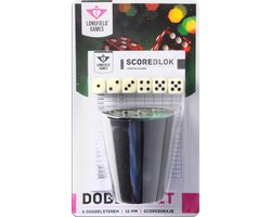 Longfield games Dobbelset - 2x stuks - beker inclusief 6 dobbelstenen en yahtzee scoreblok - spelletje