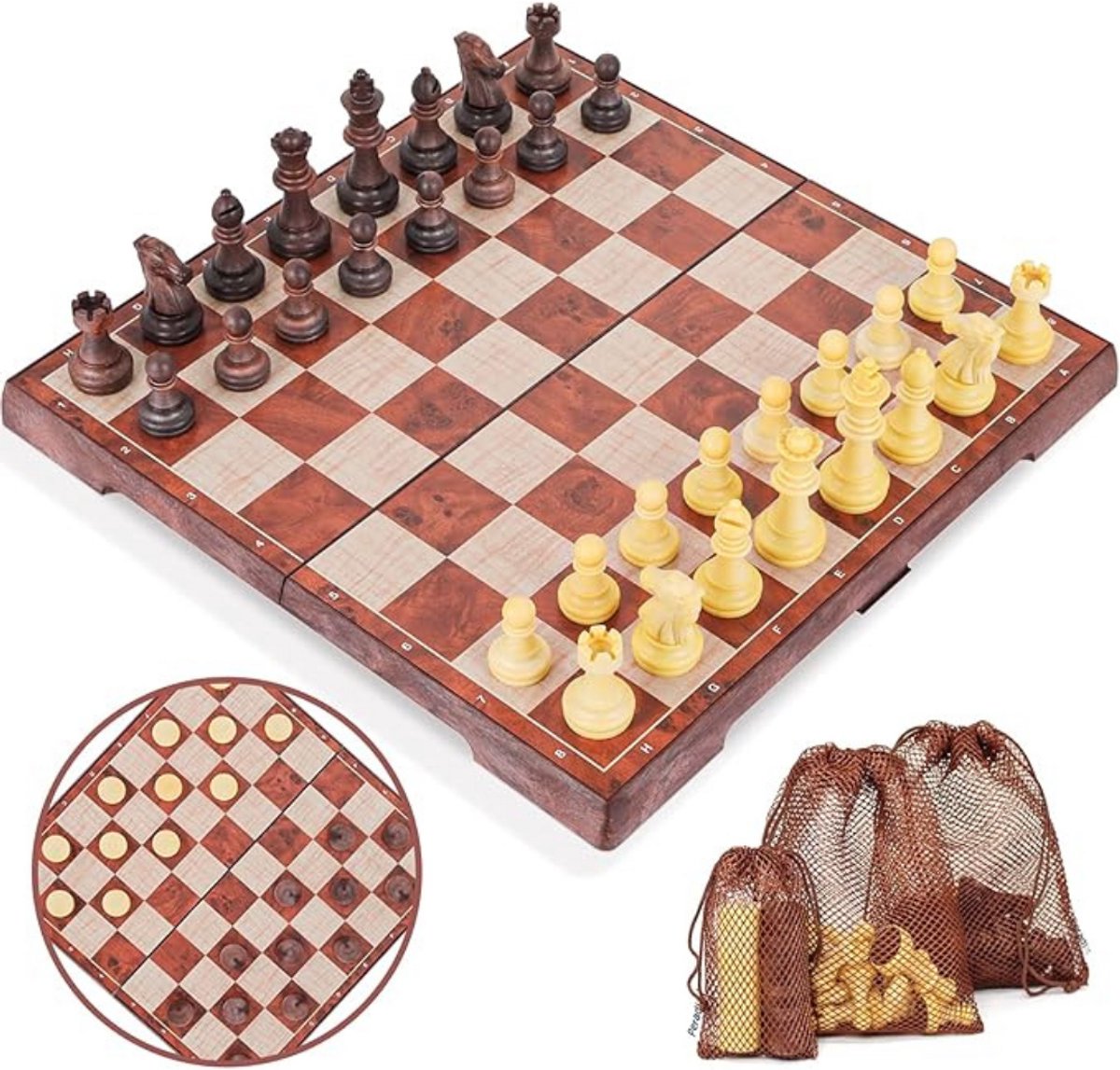 Zylo® Jeu d'échecs magnétique - Échiquier magnétique - Échiquier - 38x38x3cm - Brun