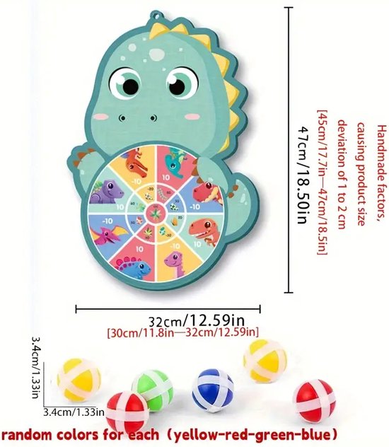 Dinosaurus Kleefbal Dartbord Set – Inclusief 6 Kleefballen – Mikspel voor Kinderen – Indoor & Outdoor Speelgoed – Educatief Bordspel – Textielmateriaal – Veilig voor Peuters en Kleuters – Cadeau Jaar en Ouder