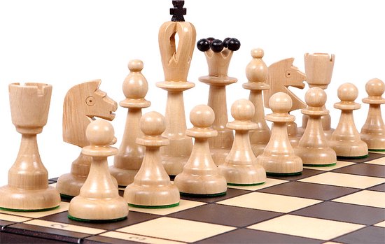 Houten Schaakspel – Opvouwbaar Schaakbord met Stukken – Toernooiformaat – 100mm Koning – 40mm Velden – Russisch Model – Pools Handwerk