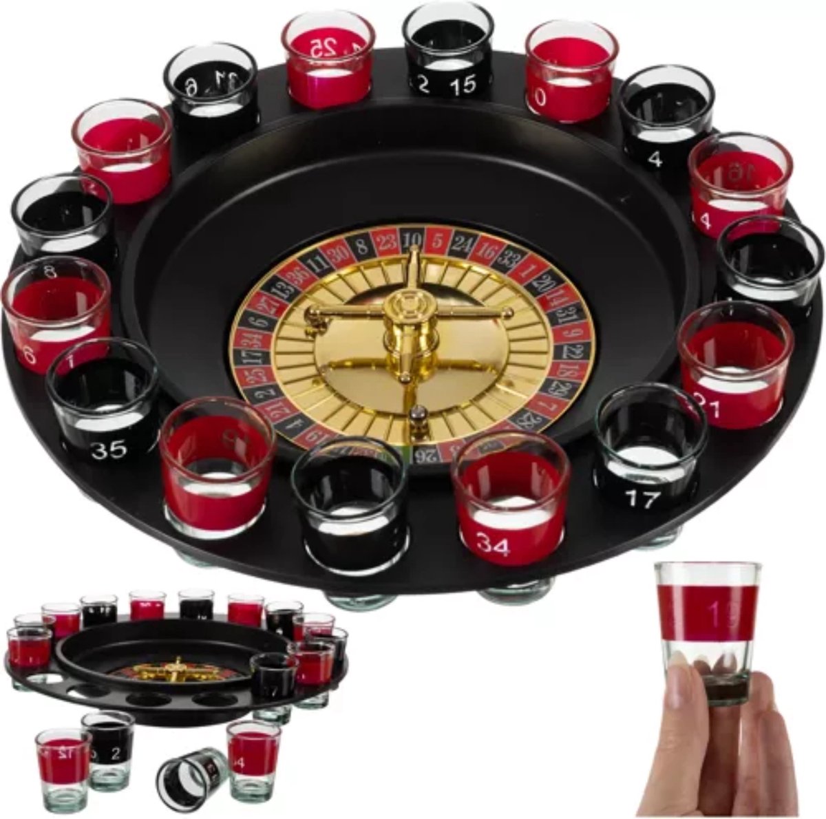 Malatec Jeu de roulette à boire avec 16 verres - parfait pour toutes vos fêtes