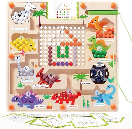 Magnetisch Speelgoed Montessori – Leren Rekenen voor Kinderen – Magnetisch Doolhof Puzzelbord met Dinosaurussen – Educatief Magneetspel voor Kleuren & Cijfers – Sensorisch en Motorisch Speelgoed voor Kinderen 3 tot 7 Jaar – Reisspeelgoed