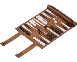 Backgammon reiseditie - oprolbaar - met speelstenen - kunstleer