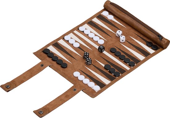 Backgammon reiseditie - oprolbaar - met speelstenen - kunstleer