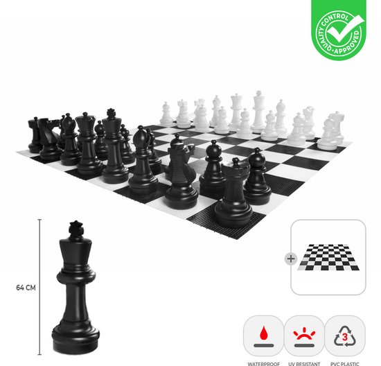 XL Groot Schaakspel - 64 cm - Topkwaliteit - 2 delig Professioneel - Met nylon mat