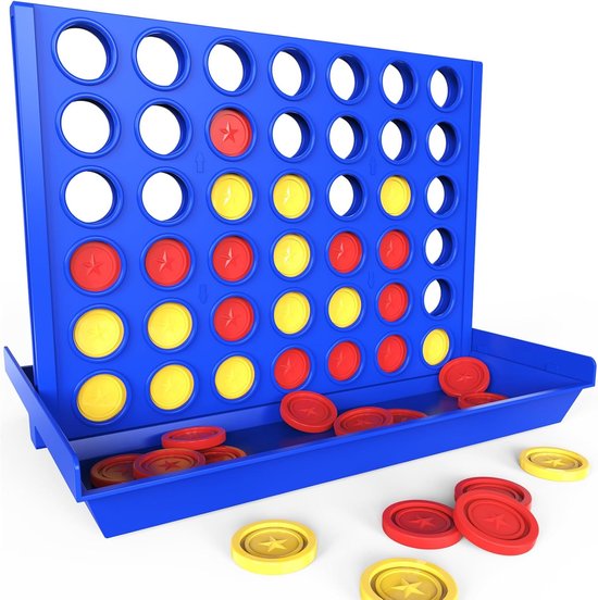 Go Groot formaat 4 op een rij bordspel voor kinderen van 3-8 jaar, perfecte educatieve familietuinspellen voor jongens en meisjes, strategiespel spelers met 6 reserveschijven, opvouwbaar