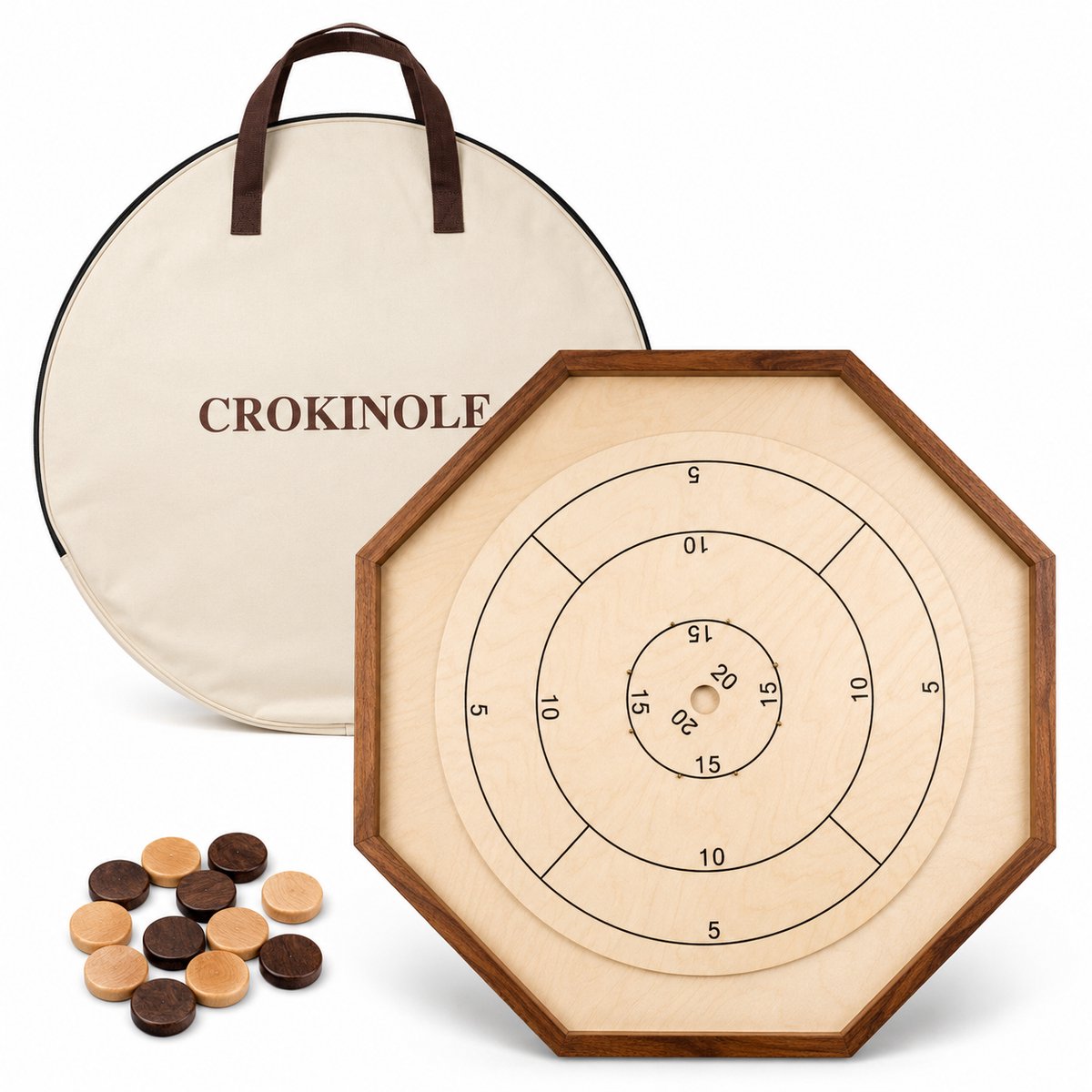 Jeu de plateau Crokinole – Format compétition 69x69 cm – Sac de transport de luxe inclus – Complet
