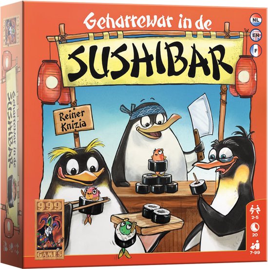 999 Games - Geharrewar in de Sushibar - Jeu de dés rapide pour toute la famille - Jeu de société - Jeu familial - Petit cadeau - Règles du jeu en NL, EN et FR