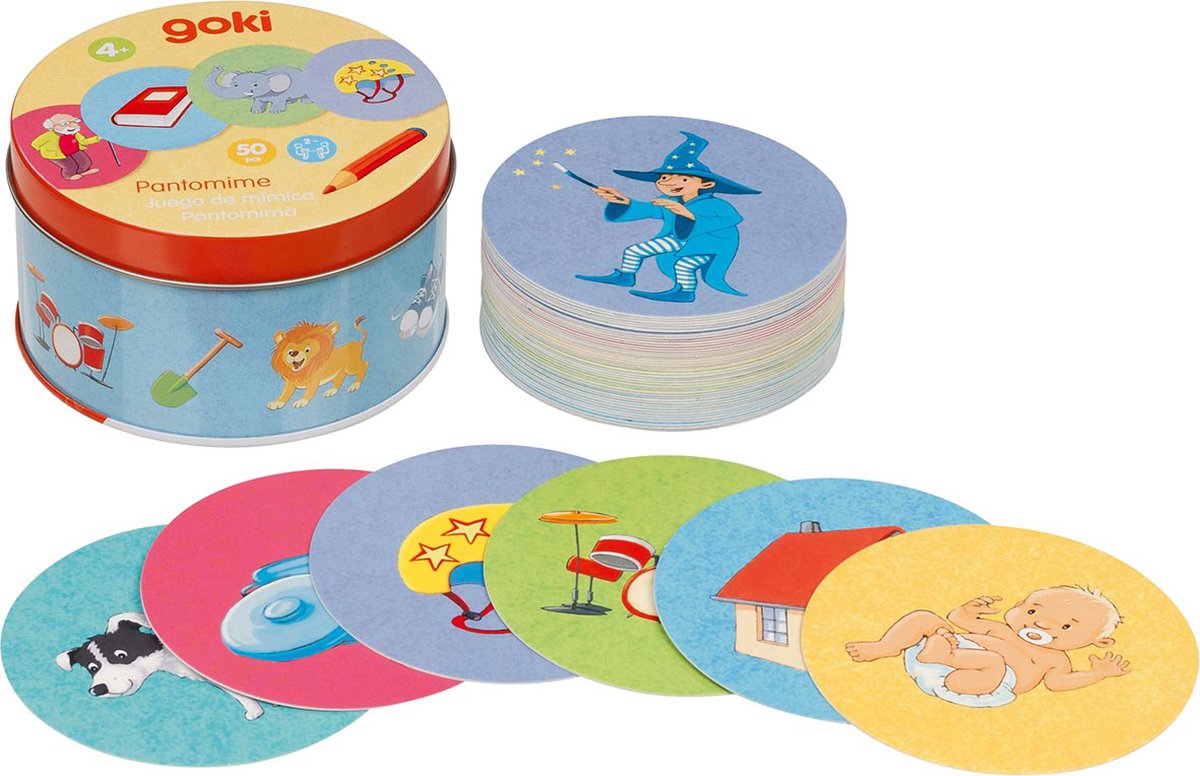 Jeu de société : JEU DE MIMES H5,1xdiam.9cm, dans une boîte en métal, carton, 4+