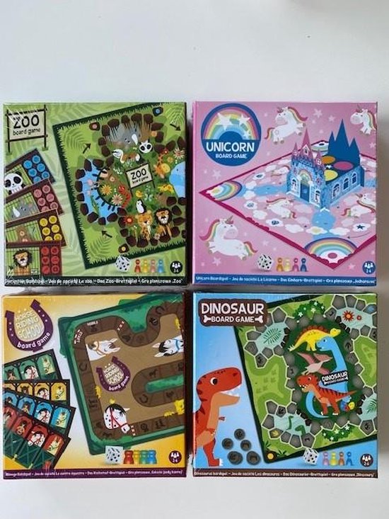 Pakket van 4 Bordspellen - dino -Unicorn -zoo -horse - jaar