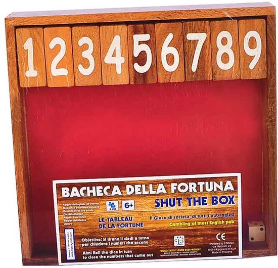 Logica Giochi Bordspel Shut the Box, LG187, 24x24x4cm kleur fluweel groen