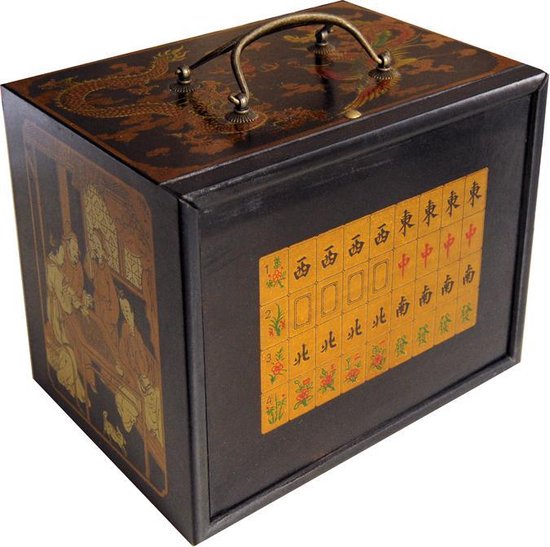 Mahjong spel - in houten kist zwart M spelregels