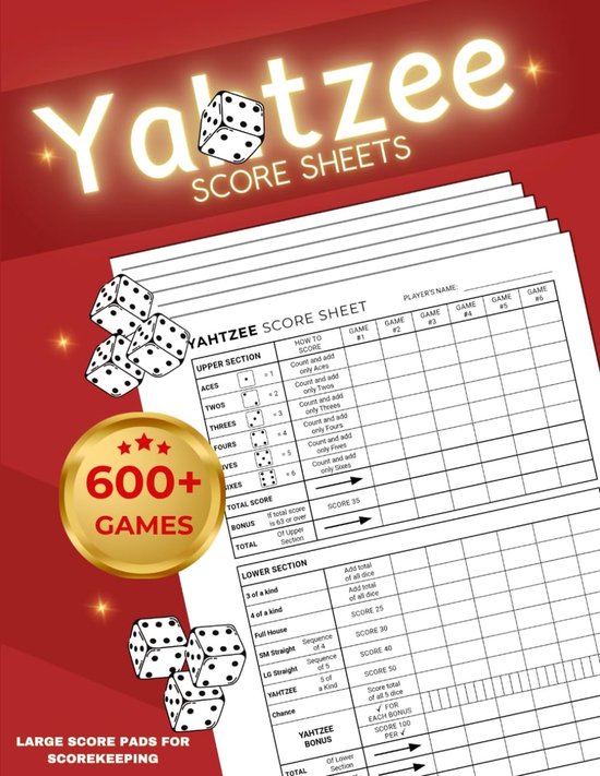 Yahtzee scorebladen A4 - grote print - 50 vellen - ideaal voor score bij het spel - ShopVlot