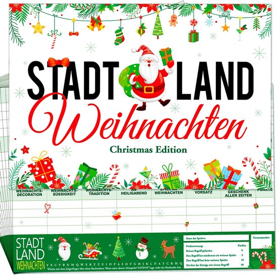 Dailygoods- Kerstspel 20 Vellen - Bordspellen - Feestspel voor Kerstmis - Familiespelletjes - Categorieën 21 - A4 formaat - Bordspel