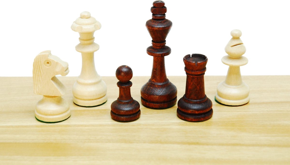 HOT Games Jeu d'échecs Staunton 3 Bois Naturel/Brun Verni + Lesté 76 mm Coffret