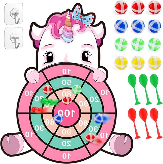 Jeu de Fléchettes Licorne - Cible pour Enfants - Jeu de Fête - Design Pliable - 71 cm - Rose