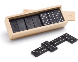 Domino spel 84x stuks steentjes in houten kistjes - Gezelschapsspel - Familiespel - Klassiek dominospel