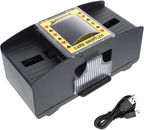 Oplaadbare kaartschudder, elektrische schudder voor twee kaartspellen, automatische pokerschudder, Skyjo, UNO en blackjack-schudder (USB + 4 AA-batterijen, model voor dubbel gebruik, batterijen niet inbegrepen)