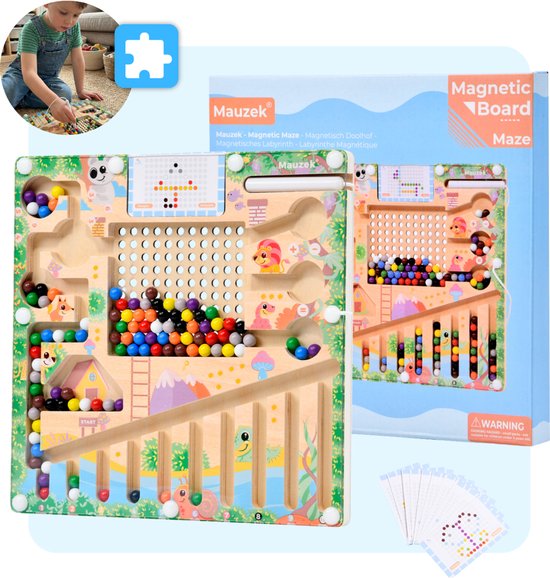 Mauzek® Magnetisch Doolhof – Montessori speelgoed – Houten Speelgoed – Magneet spel – Sensorisch Speelgoed – Reisspeelgoed – Educatief spel – Peuter Speelgoed – Voor in de auto – Voor onderweg – Jongens – Meisjes –3 jaar – 4 jaar – 5 jaar – 6 jaar