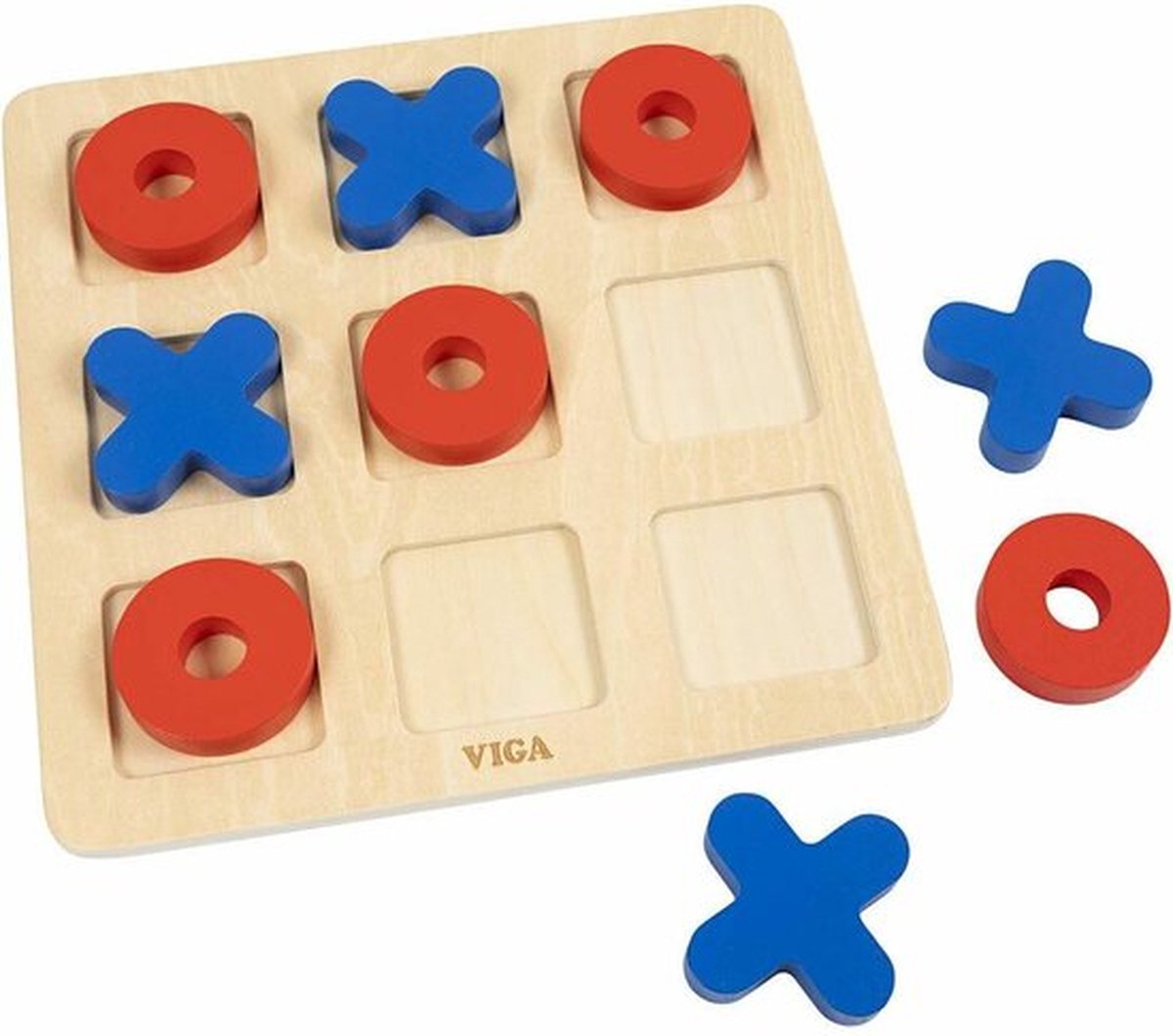 VIGA Jeu de Morpion - Jeu en bois pour tout-petits et jeunes enfants - Dimensions 22 x 0,9 cm - Jeu éducatif et ludique pour la maison