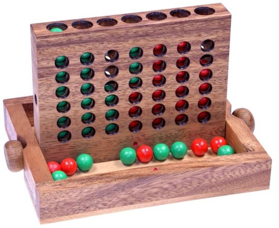 Vier op een Rij – Handgemaakt Houten Bordspel Spelers | Klassiek Strategiespel voor Jong & Oud | Cadeau Kinderen & Gezin | Uit de Oude Doos