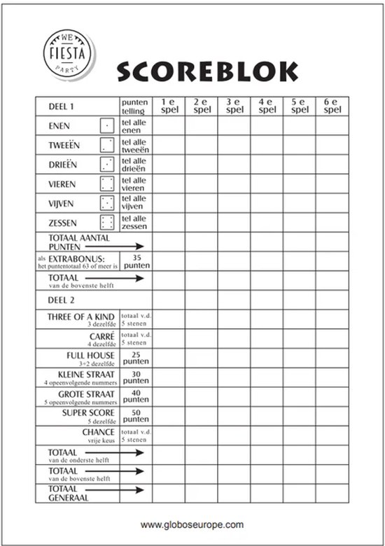 Bloc de score Yahtzee Grand (50 feuilles)